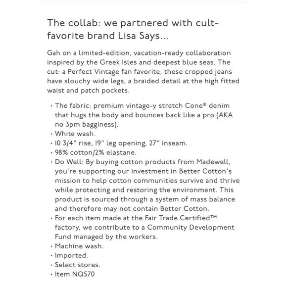 Madewell X Lisa Says Gah The perfect Wide Leg Crop Jeans Eyelet White 29 NWT - Picture 11 of 11